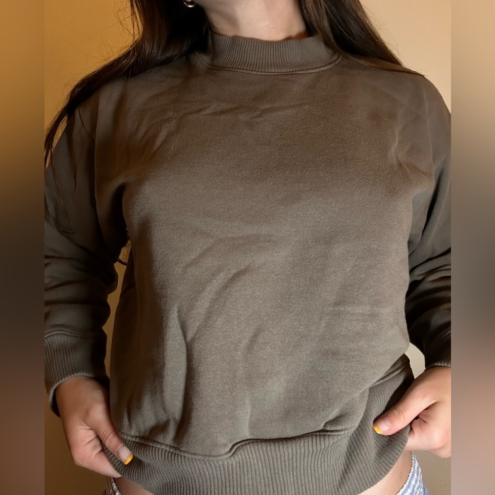brown high neck crew
